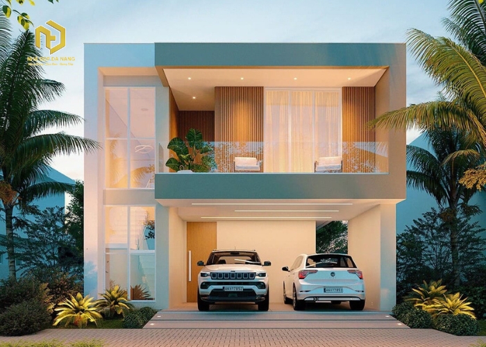 Thiết kế nhà có gara ô tô theo phong cách hiện đại tối giản Thiết kế nhà có gara ô tô theo phong cách hiện đại tối giản